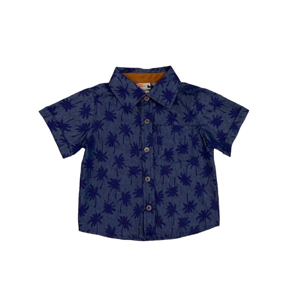Hawaiian Palm Tree Button Down Short Sleeve Shirt